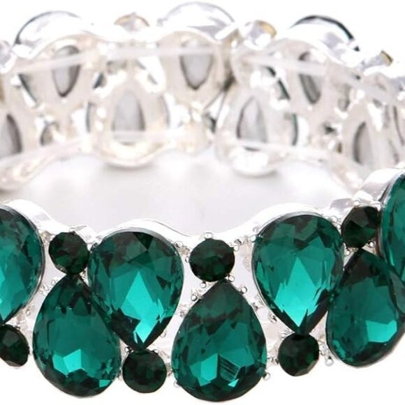 Youfir Austrian Crystal Emerald Green Stretch Bracelet, NIB - Picture 2 of 9